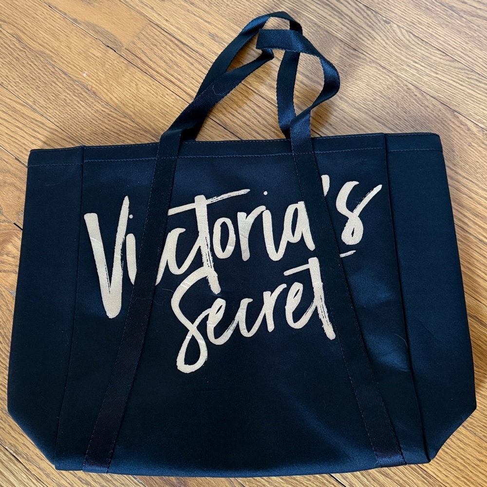 Victoria's Secret Black and Gold Tote Bag with Wine Insulators